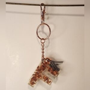 4 1/2” Handmade Letter “F” Resin Gold Leaf Tassel Keychain